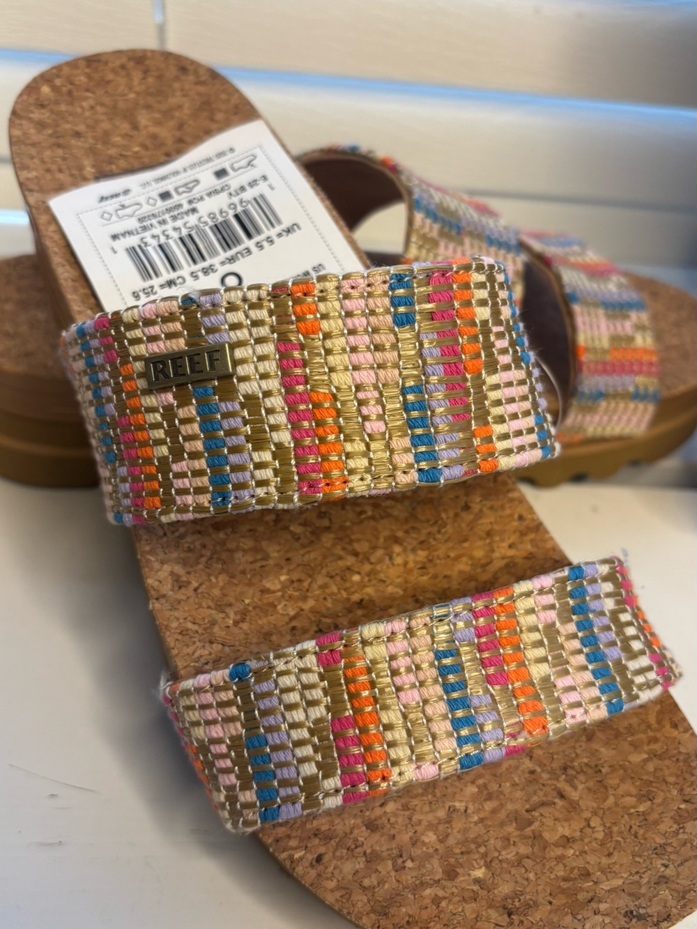 Reef Women's Tan Woven Double-Strap Sandals with Multicolor Accents - Picture 10 of 14